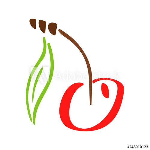 500x500 Sweet Cherry Juicy Fruit Leaf Vector Color Abstract Garden Icon