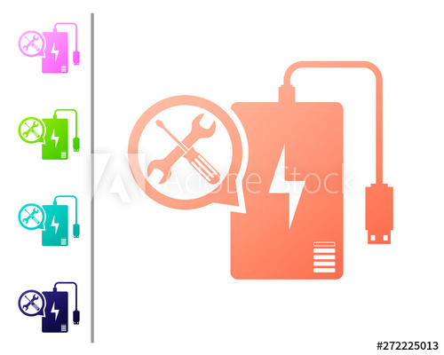 500x400 Coral Power Bank With Screwdriver And Wrench Icon Isolated
