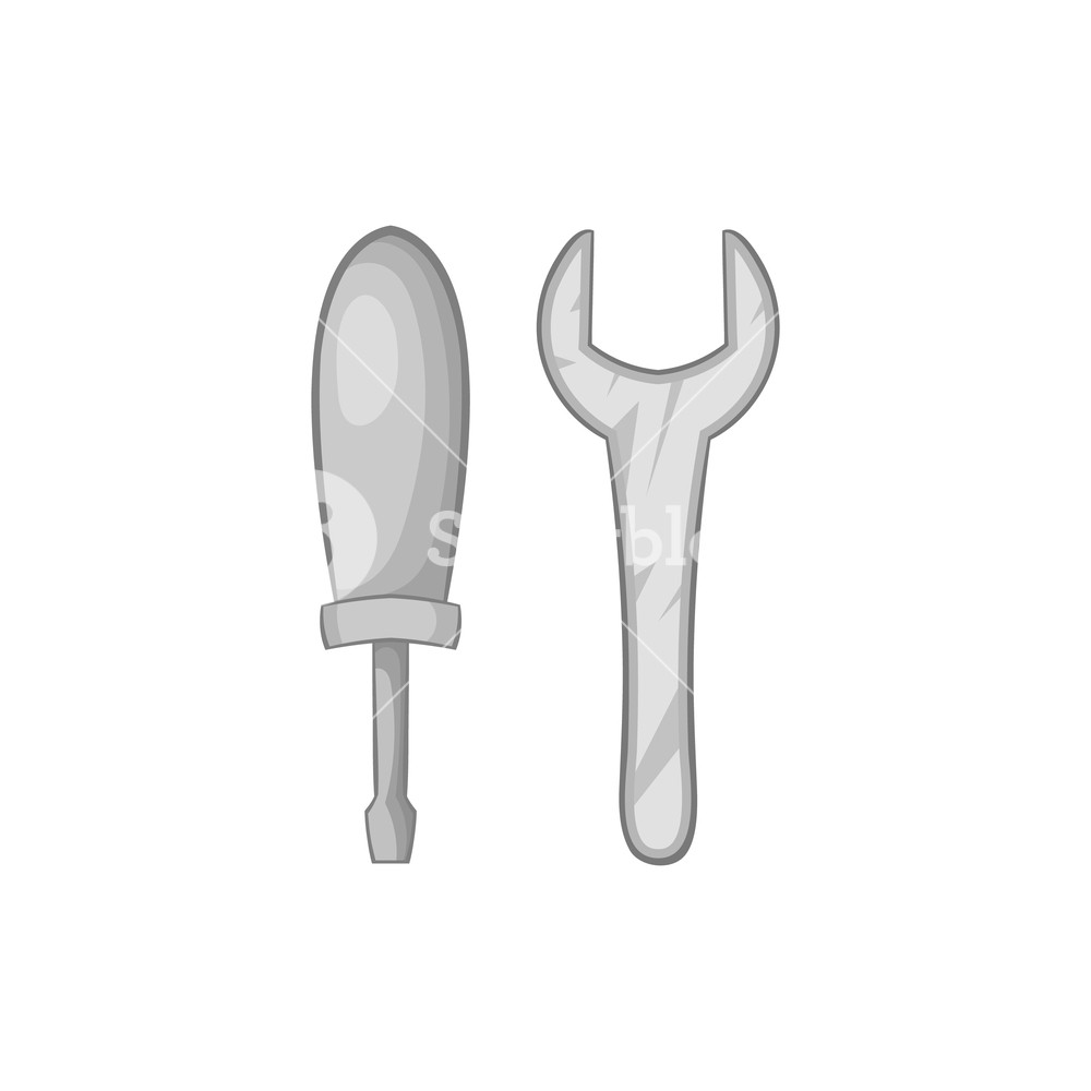 1000x1000 Screwdriver And Wrench Icon In Black Monochrome Style Isolated