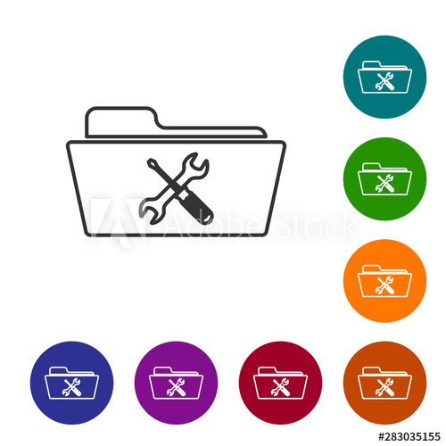500x500 Grey Line Folder With Screwdriver And Wrench Icon Isolated