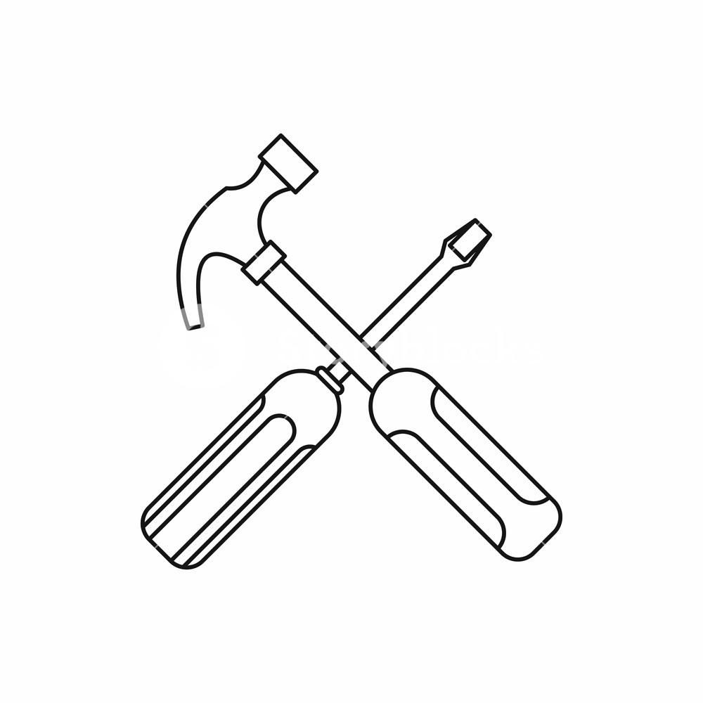 1000x1000 Hammer And Screwdriver Icon In Outline Style Isolated On White