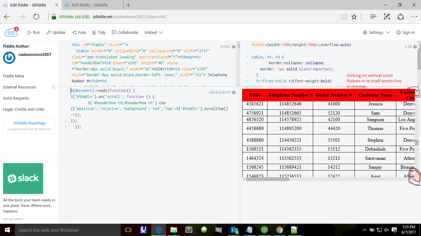 1366x768 Fixed Header Table, On Scroll Using Jquery Flickers