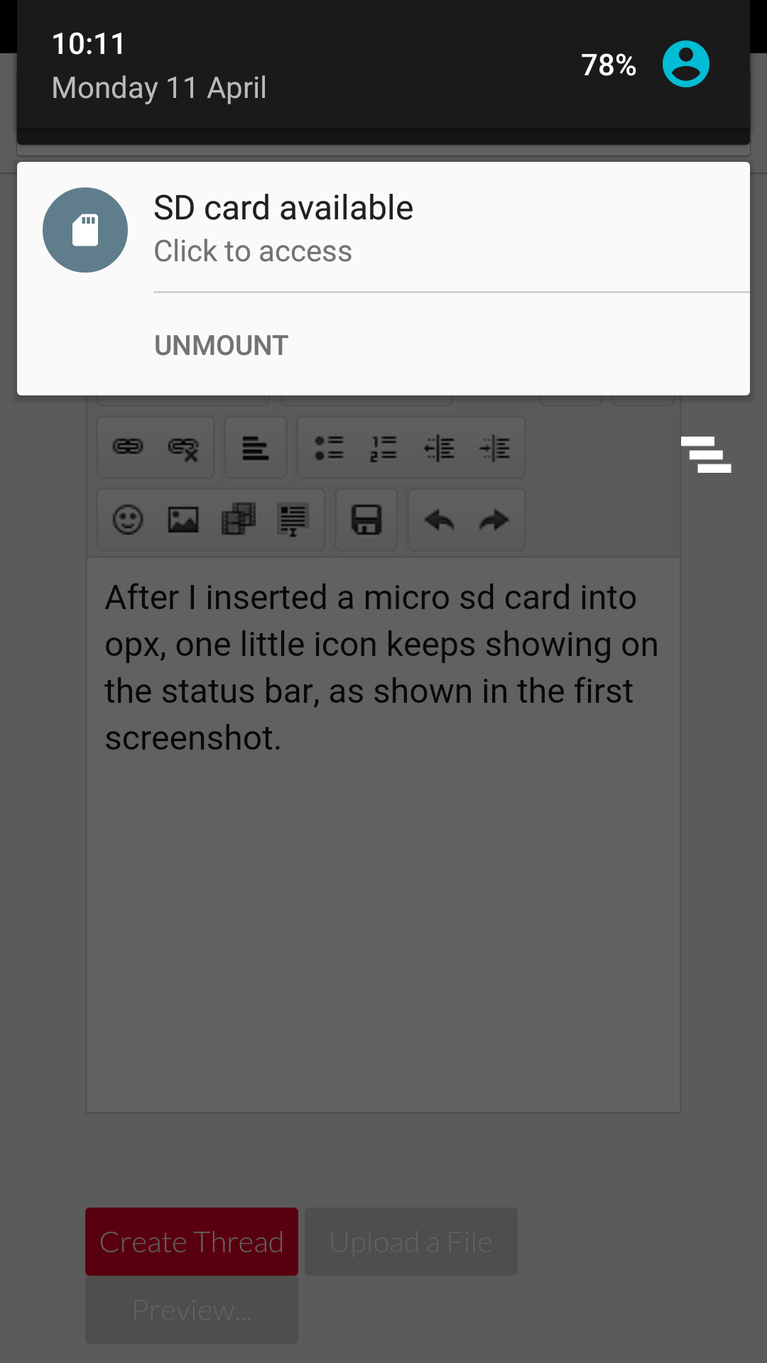 1080x1920 Sd Card Reminder In Status Bar