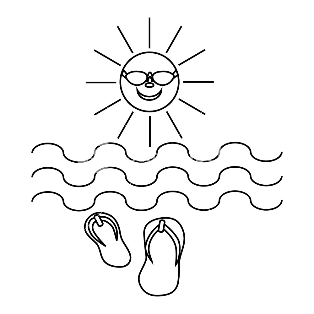 1000x1000 Sun And Sea Icon In Outline Style Isolated On White Background