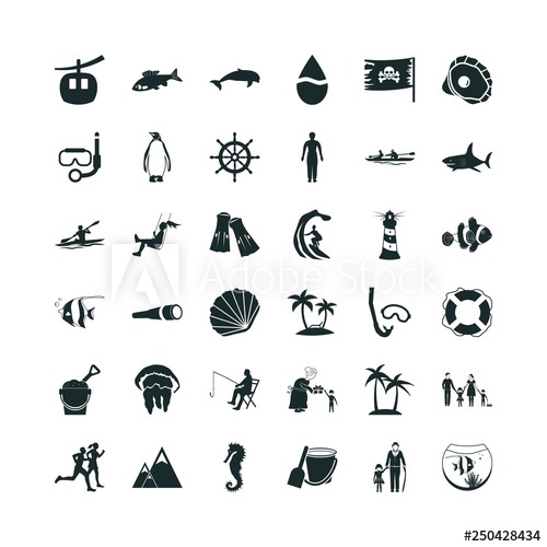 500x500 Sea Icon Set Shark Icon And Mountains Icon Travelling Vector