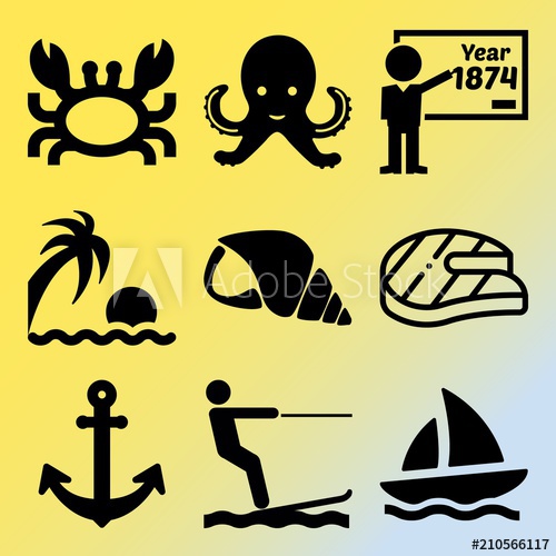 500x500 Vector Icon Set About Sea With Icons Related To Isolated, Black