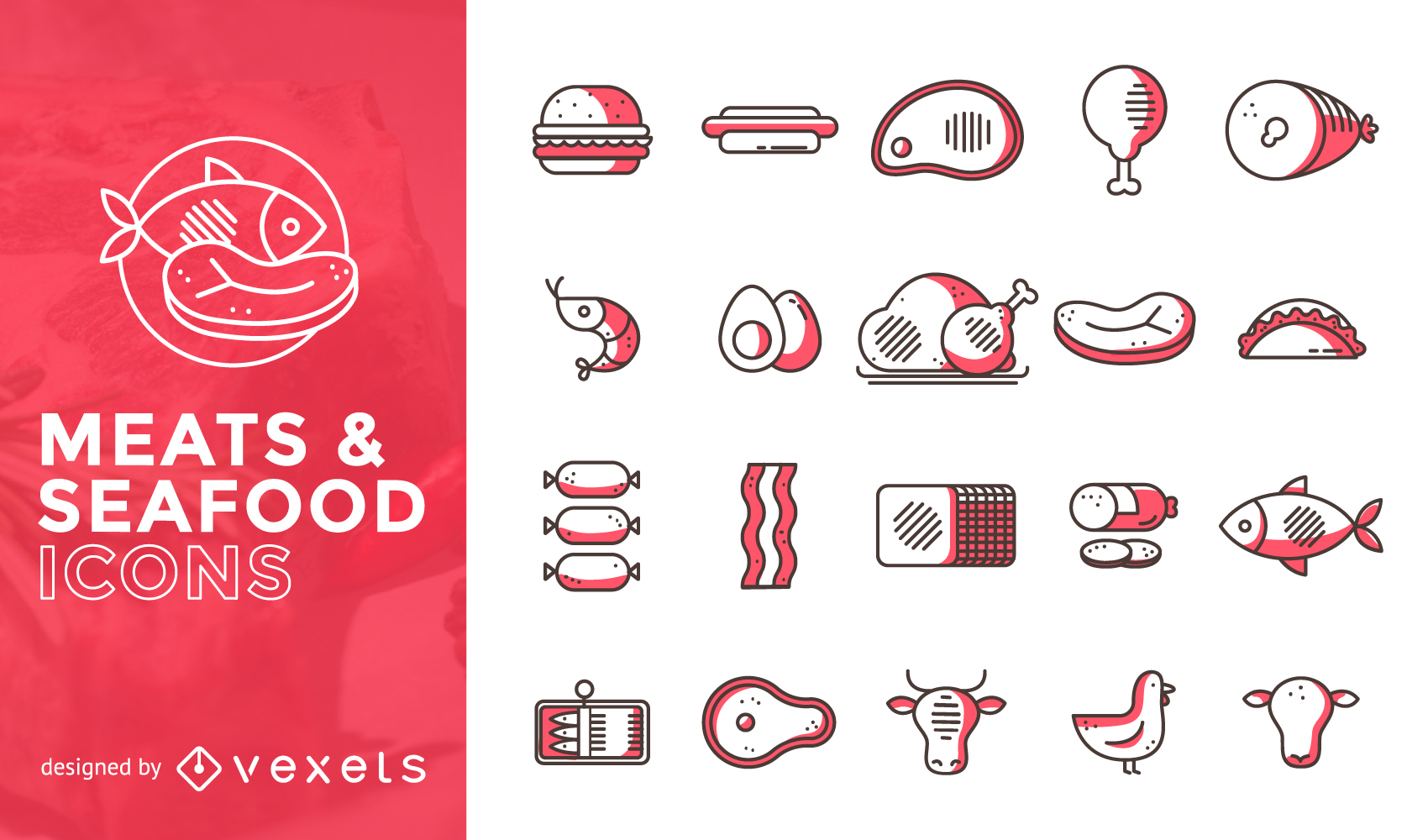 1700x1000 Meat And Seafood Flat Icon Set