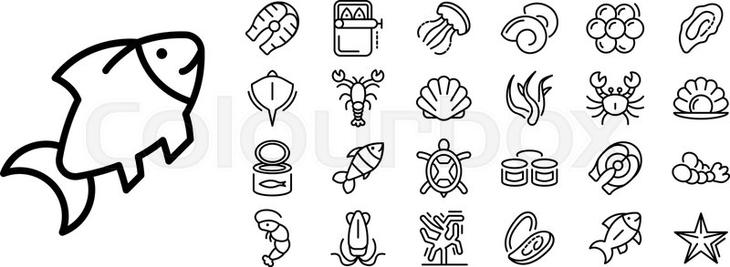 800x293 Seafood Icon Set Outline Set Of Stock Vector Colourbox