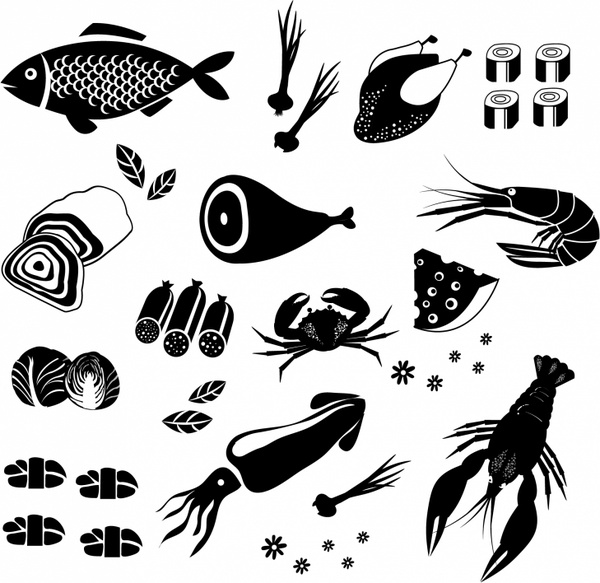 600x583 Seafood Icons Free Vector In Adobe Illustrator