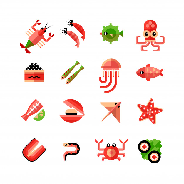 626x626 Seafood Isolated Icon Set Vector Free Download