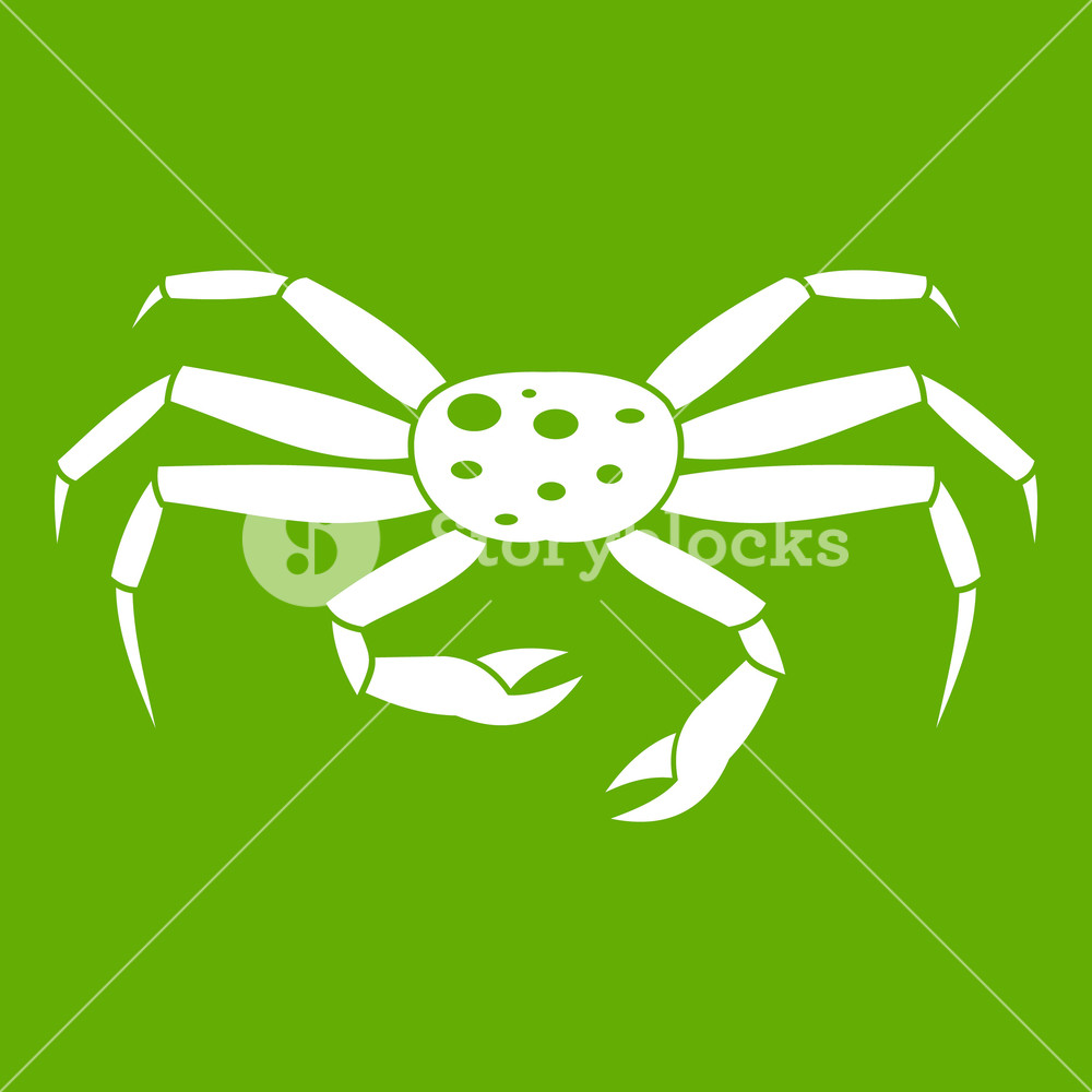 1000x1000 Crab Seafood Icon White Isolated On Green Background Vector