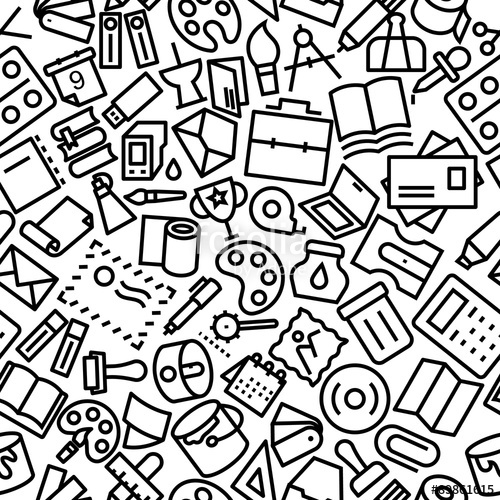 500x500 Stationery Seamless Icon Pattern Background Stock Image