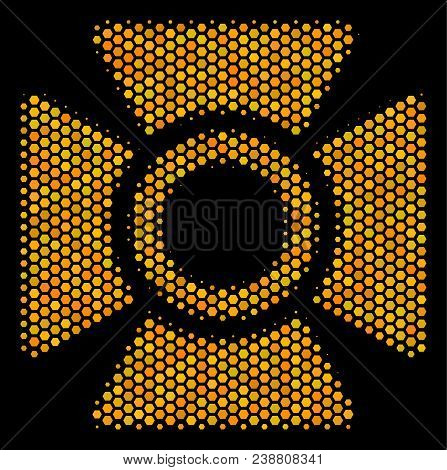 447x470 Halftone Hexagonal Searchlight Icon Bright Yellow Pictogram