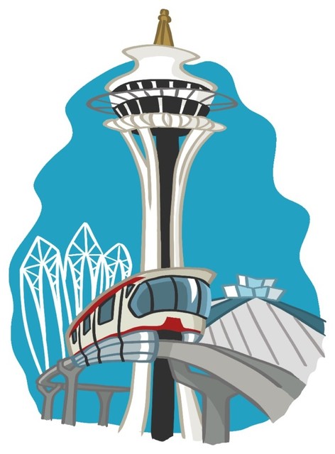 472x640 Seattle, Wa, Space Needle, Cartoon Icon Print