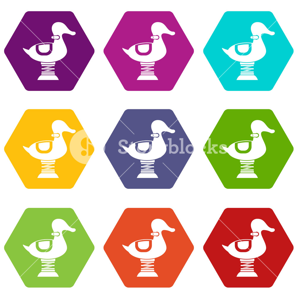 1000x1000 Duck Spring See Saw Icon Set Many Color Hexahedron Isolated