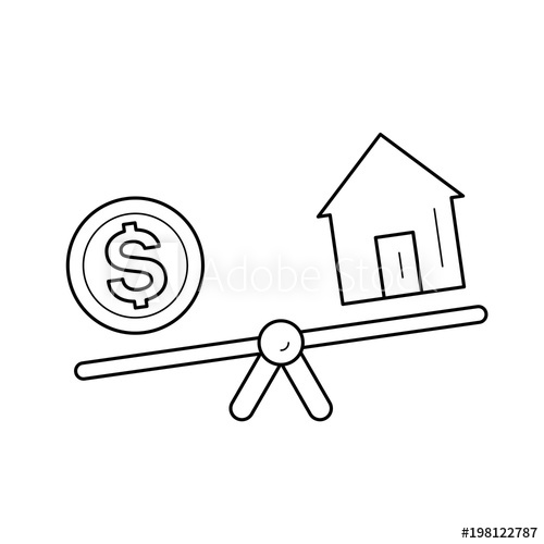 500x500 Seesaw With House And Dollar Coin Vector Line Icon Isolated