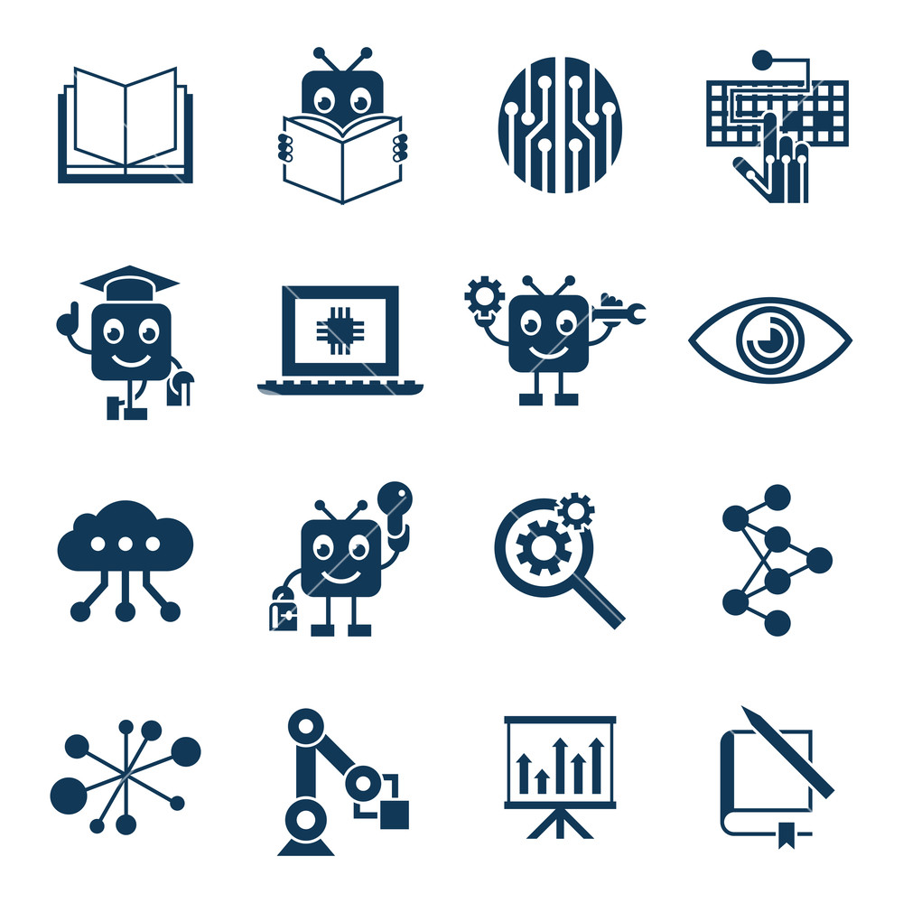 1000x1000 Digital Vector Artificial Intelligence Self Learning Icon Set