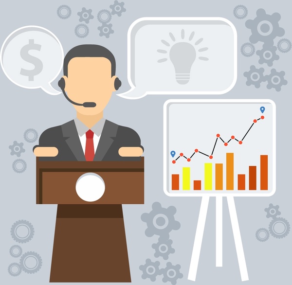 600x586 Seminar Lecturer Illustration With Business Symbol Icons Free