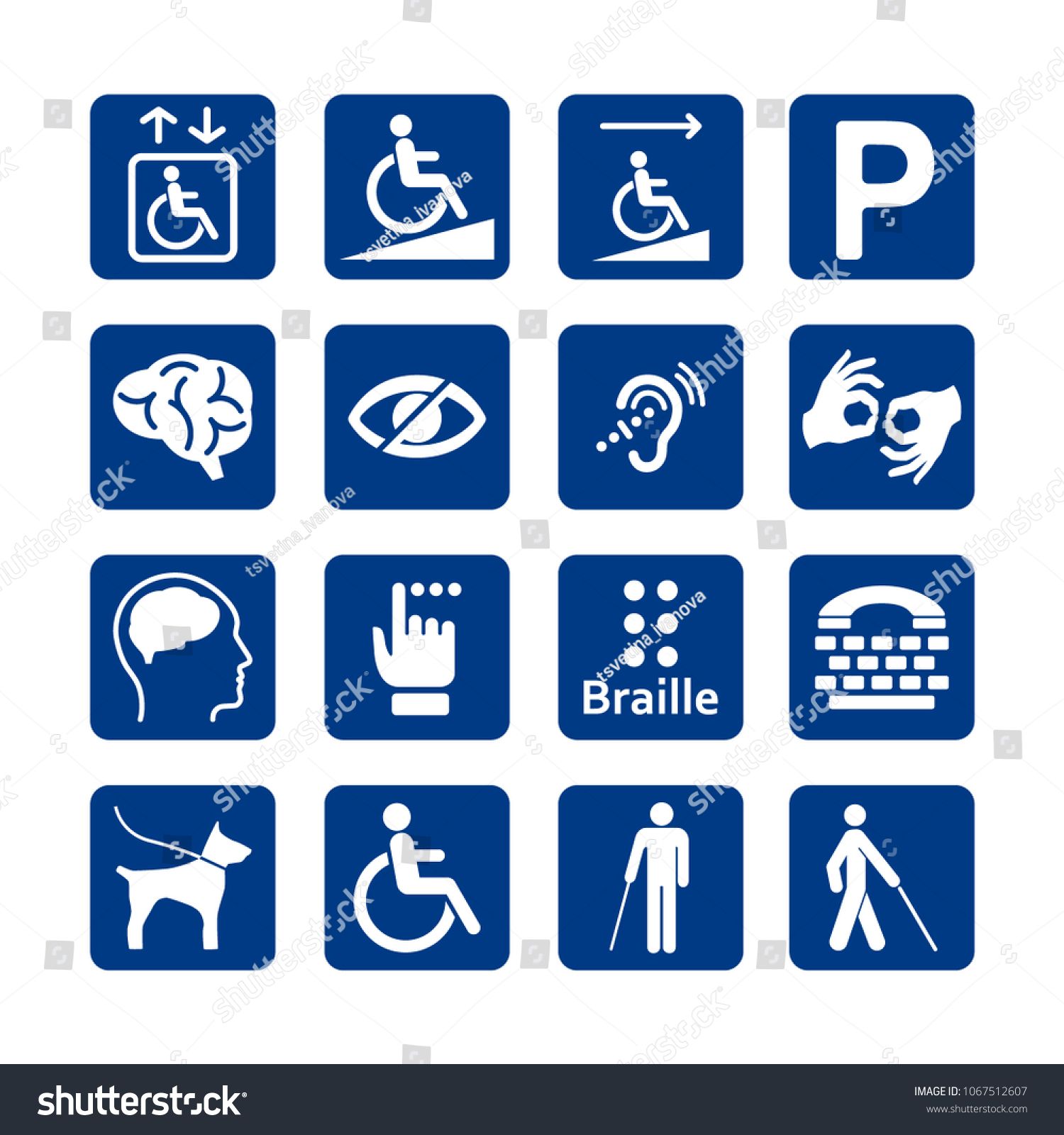 1500x1600 Blue Square Set Of Disability Icons Disabled Icon Set Mental