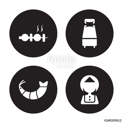 500x500 Vector Icon Set Skewer, Shrimp, Single Bed, Servant Isolated