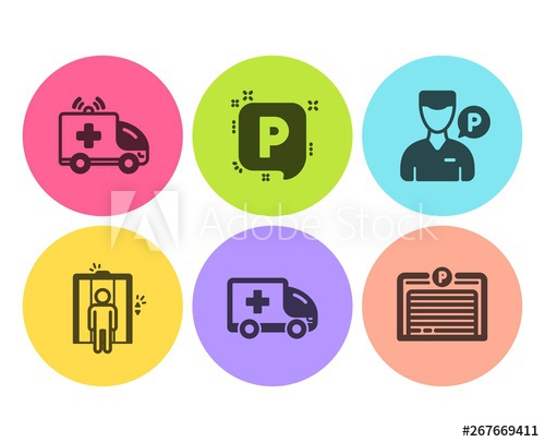 500x405 Valet Servant, Parking And Ambulance Car Icons Simple Set