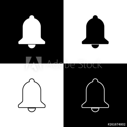 500x500 Set Ringing Bell Icons Isolated On Black And White Background