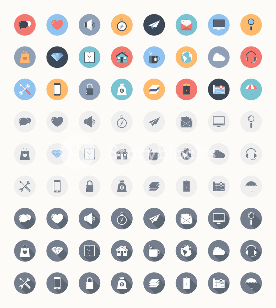 Vector Set Of Modern Trendy And Flat Web Icons In Three Different 895x1000 Vector Set Of Modern Trendy And Flat Web Icons In Three Different