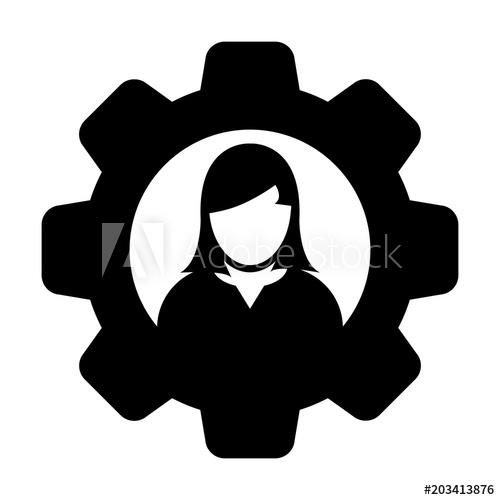500x500 Gear Icon Vector Female User Person Profile Avatar Symbol On Cog