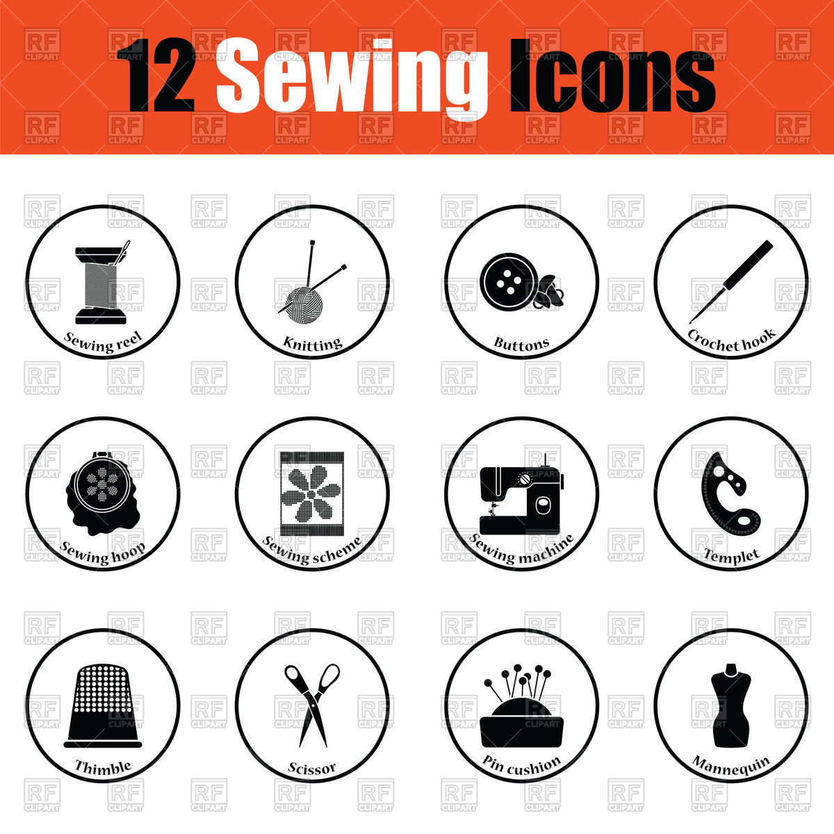 1200x1200 Set Of Twelve Sewing Icons Vector Image Of Signs, Symbols, Maps