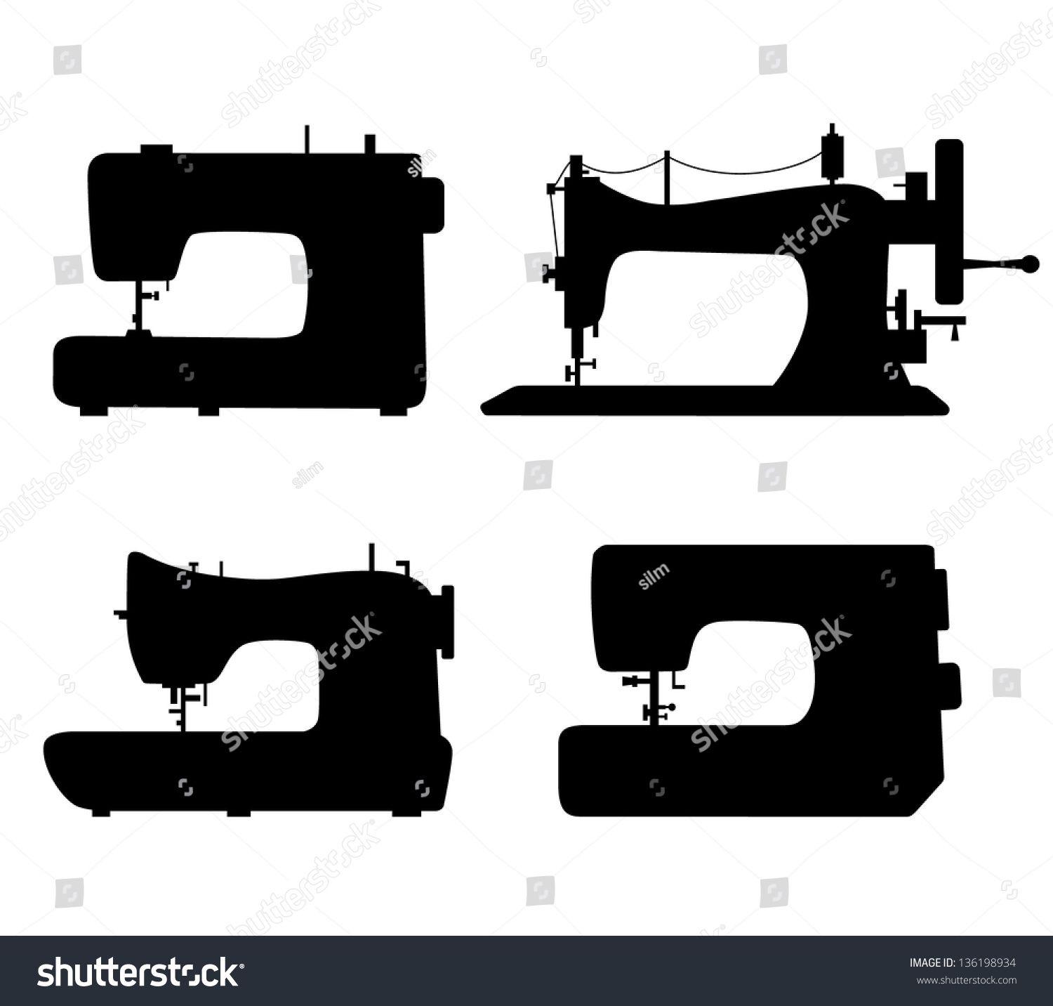 1500x1432 Set Of Black Isolated Contour Silhouettes Of Sewing Machines