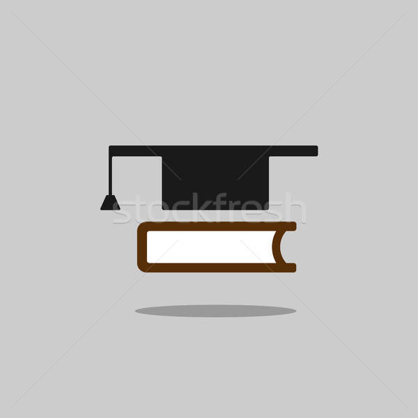 600x600 Mortarboard With Book Icon On Grey Background With Shade Vector