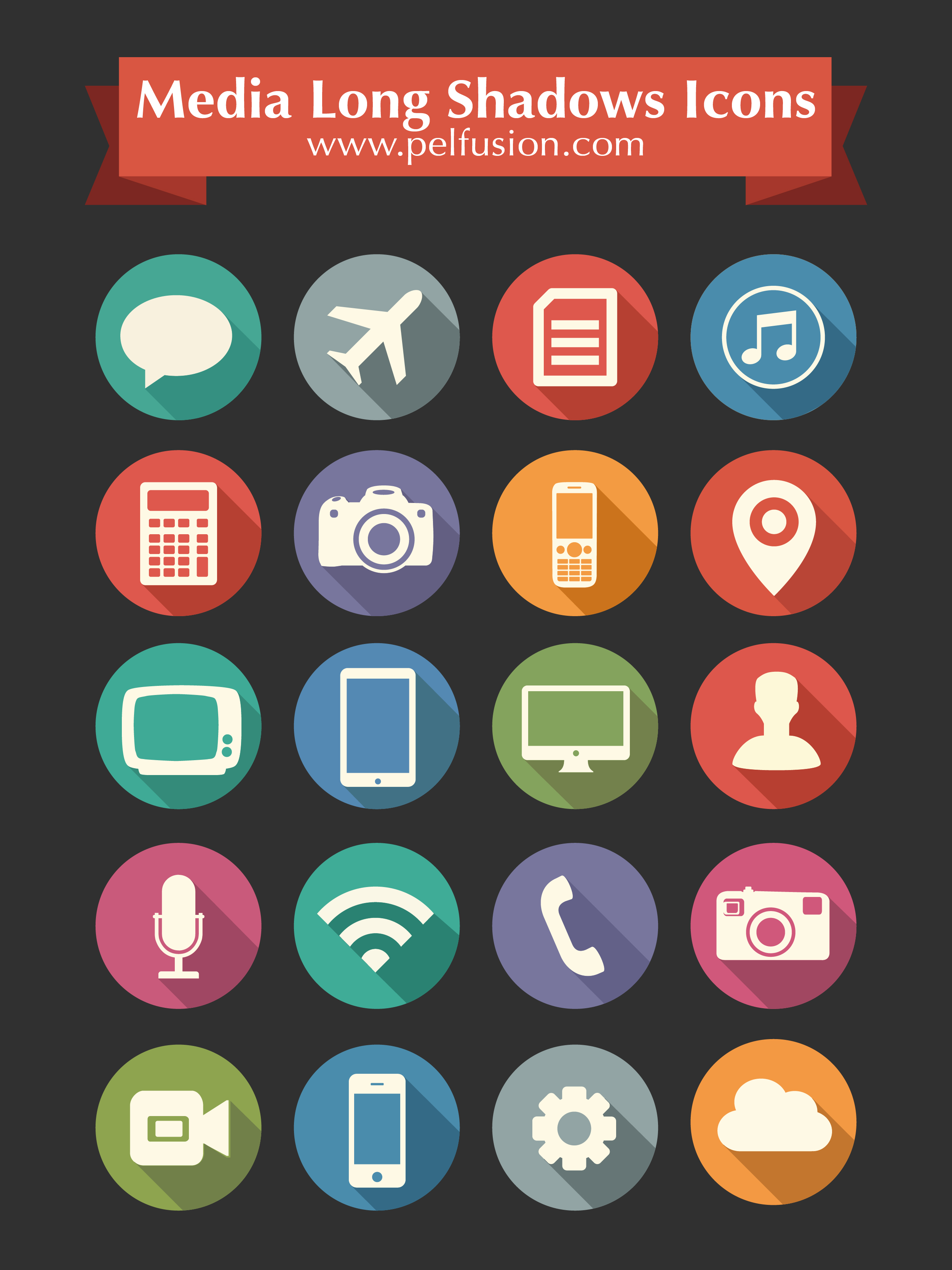 2500x3333 Free Flat Long Shadow Media Icons