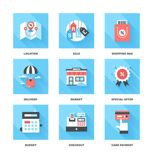 300x300 Vector Set Of Flat Shopping And Commerce Icons With Long Shadow