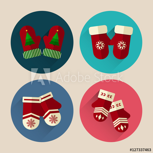 500x500 Christmas Mittens With Long Shadow Flat Style Icon Pack