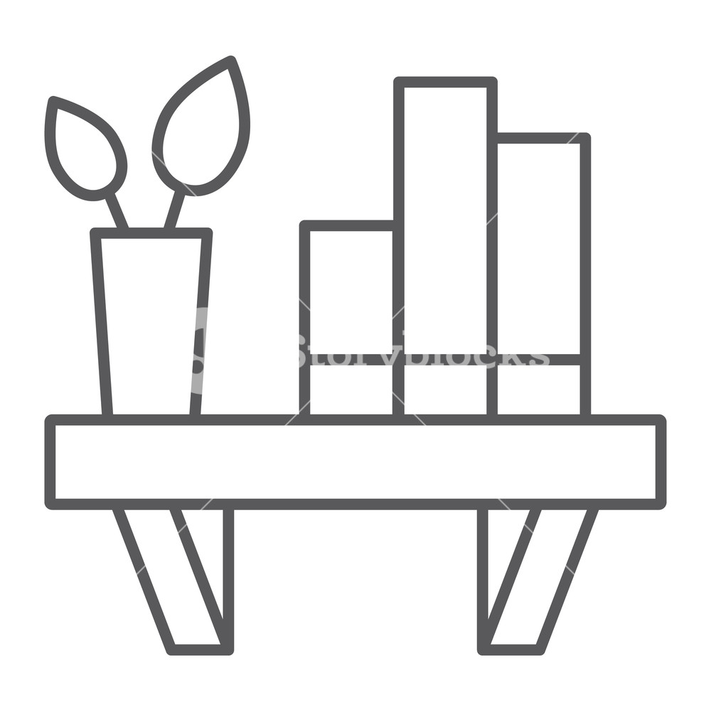 1000x1000 Shelf Thin Line Icon, Furniture And Home, Bookshelf Sign, Vector