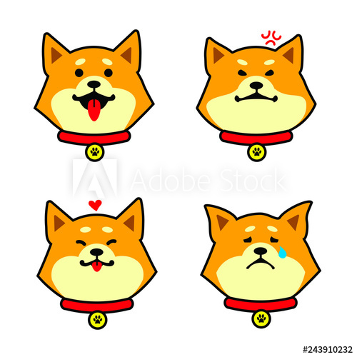 500x500 Dog Head Vector Illustration, Doggy Shiba Inu Emotions Icon Set