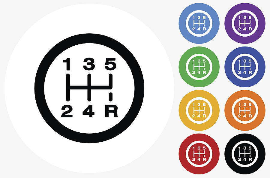 900x593 Stick Shift Icon On Flat Color Circle Buttons