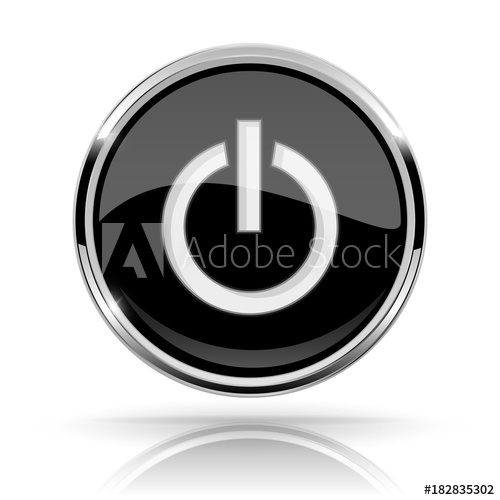 500x500 Black Round Media Button Power Button Shiny Icon With Chrome