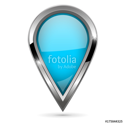 500x500 Blue Location Pin With Bold Chrome Frame Shiny Icon Stock
