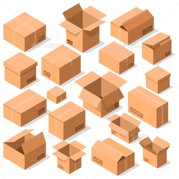 590x590 Empty Opened Cardboard Boxes Icon Set Delivery Tare, Goods