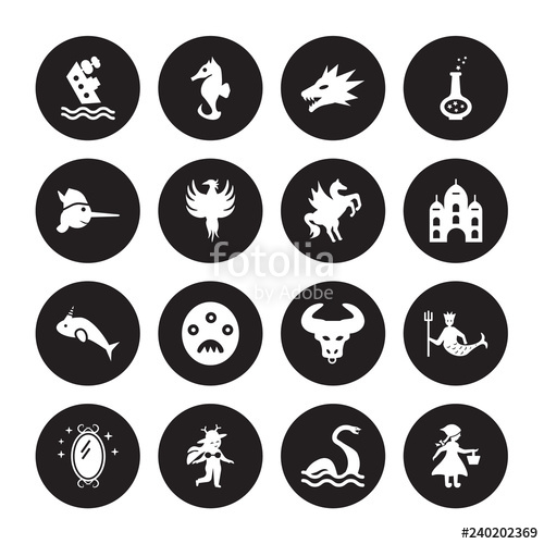 500x500 Vector Icon Set Shipwreck, Loch Ness Monster, Madre Monte