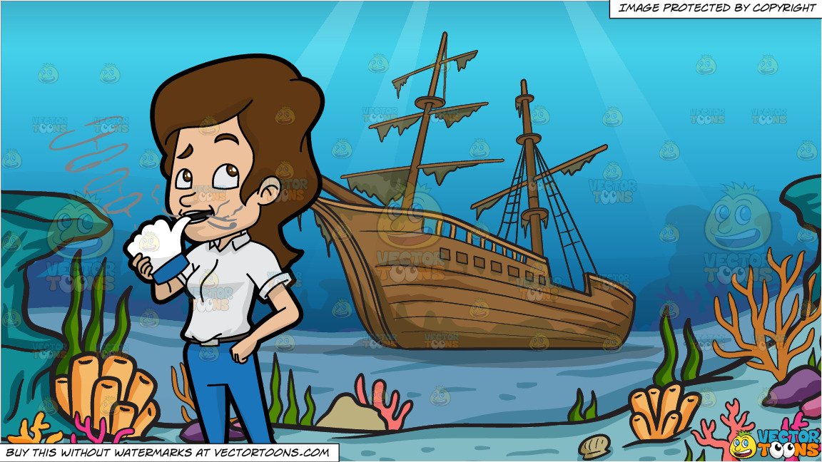 1152x648 A Woman Smoking A Facebook Like Icon And A Shipwreck Background