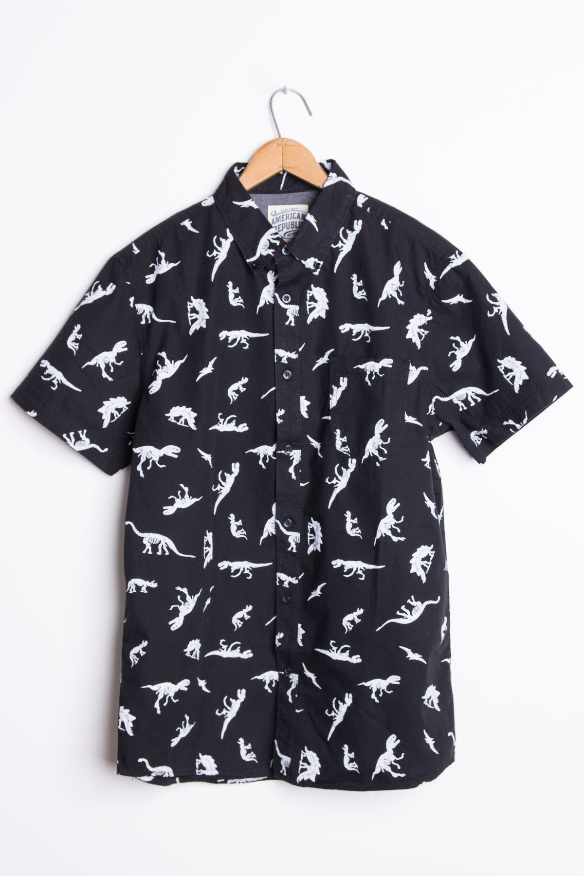 1200x1800 Black Dino Icon Woven Men's Button Up Shirts In Button Up