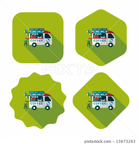 450x468 Coffee Shop Car Flat Icon With Long