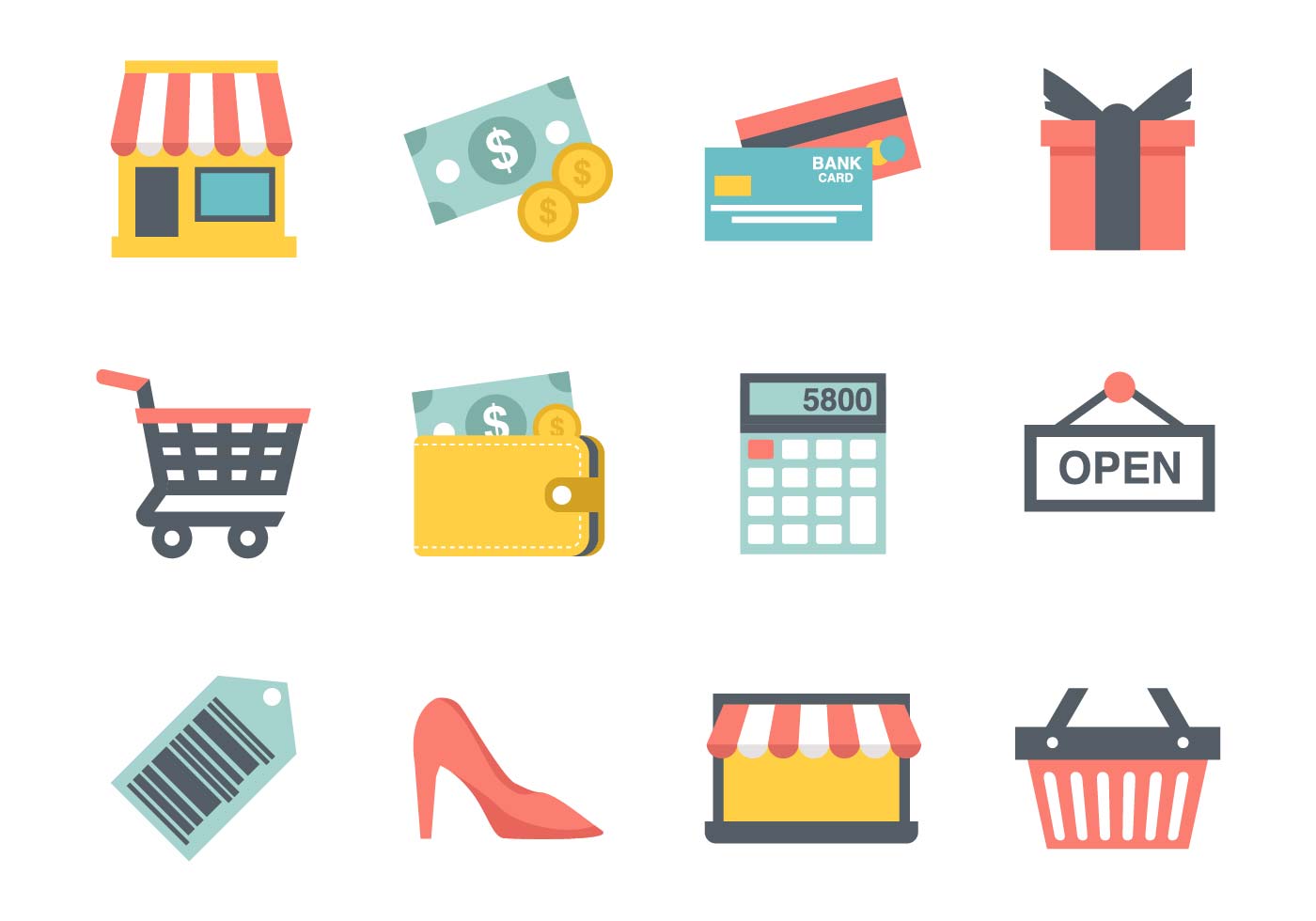 1400x980 Shopping Icons Vector