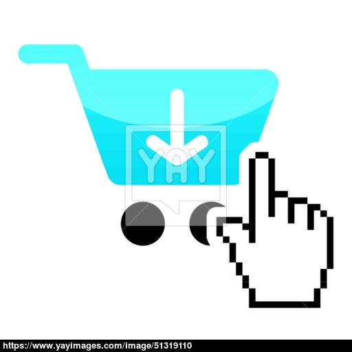 512x512 Shopping Car Glossy Icon With Cursor Hand Icon Vector