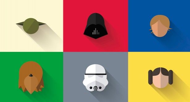 615x330 Neat Star Wars Flat Icons Graphic Design Star Wars Icons, Flat