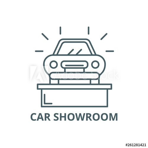 500x500 Car Showroom Line Icon, Vector Car Showroom Outline Sign, Concept