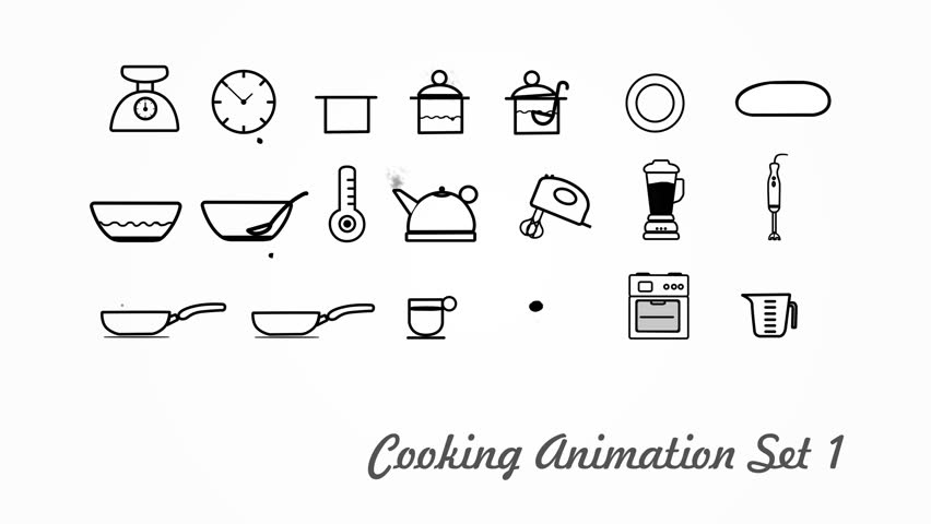 852x480 Cooking Icons Animation With Alpha Stock Footage Video