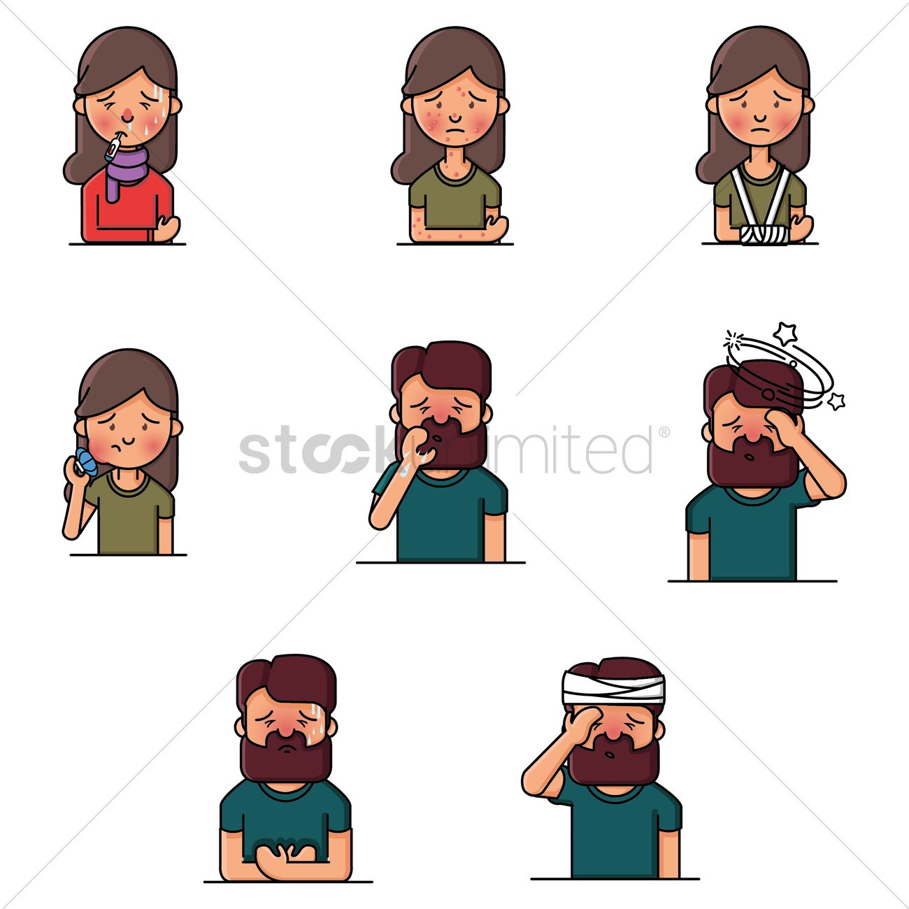 1300x1300 Man And Woman Sick Icon Pack Vector Image